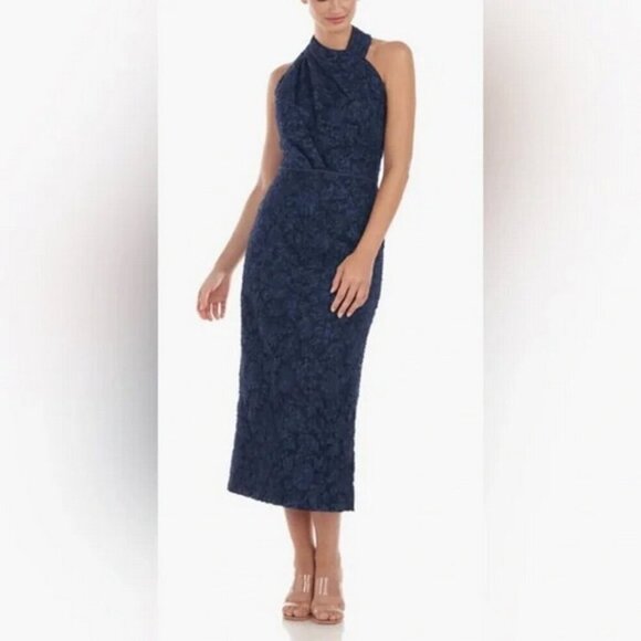 JS Collections Navy Blue Scarlett Wrap Midi Dress - Picture 1 of 4